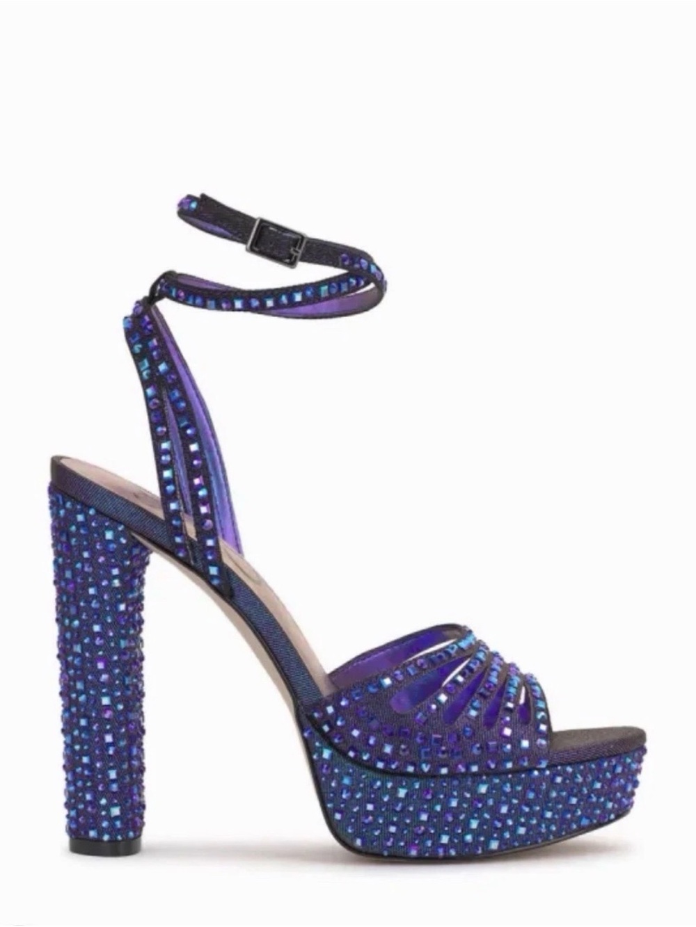 Jessica Simpson Midnight Blue Rhinestone Ankle Strap Platform Heels Sandals 9.5M